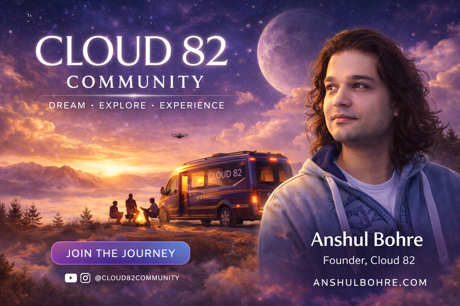 Cloud 82 Caravan Journey is not just about travel—it’s about redefining how we experience life, connection, and purpose.

In a world overwhelmed by noise, this movement brings together creators, explorers, and conscious individuals into a shared journey of meaning, creativity, and transformation.

From luxury caravan experiences to deep human conversations under open skies, Cloud 82 is building a global community where every moment becomes a story—and every journey becomes a turning point.

This is not just a destination.
This is a way of living.

— By Anshul Bohre | Cloud 82