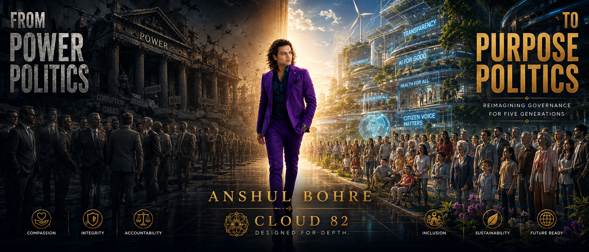 What If Politics Put Humanity First? 🌍 Five generations. One planet. One future. What if governance were redesigned around competence, integrity, accountability, compassion and human dignity? Discover The Human Republic—a vision for humanitarian governance by Anshul Bohre. #HumanitarianGovernance #FutureOfDemocracy #HumanityFirst #Cloud82 #AnshulBohre