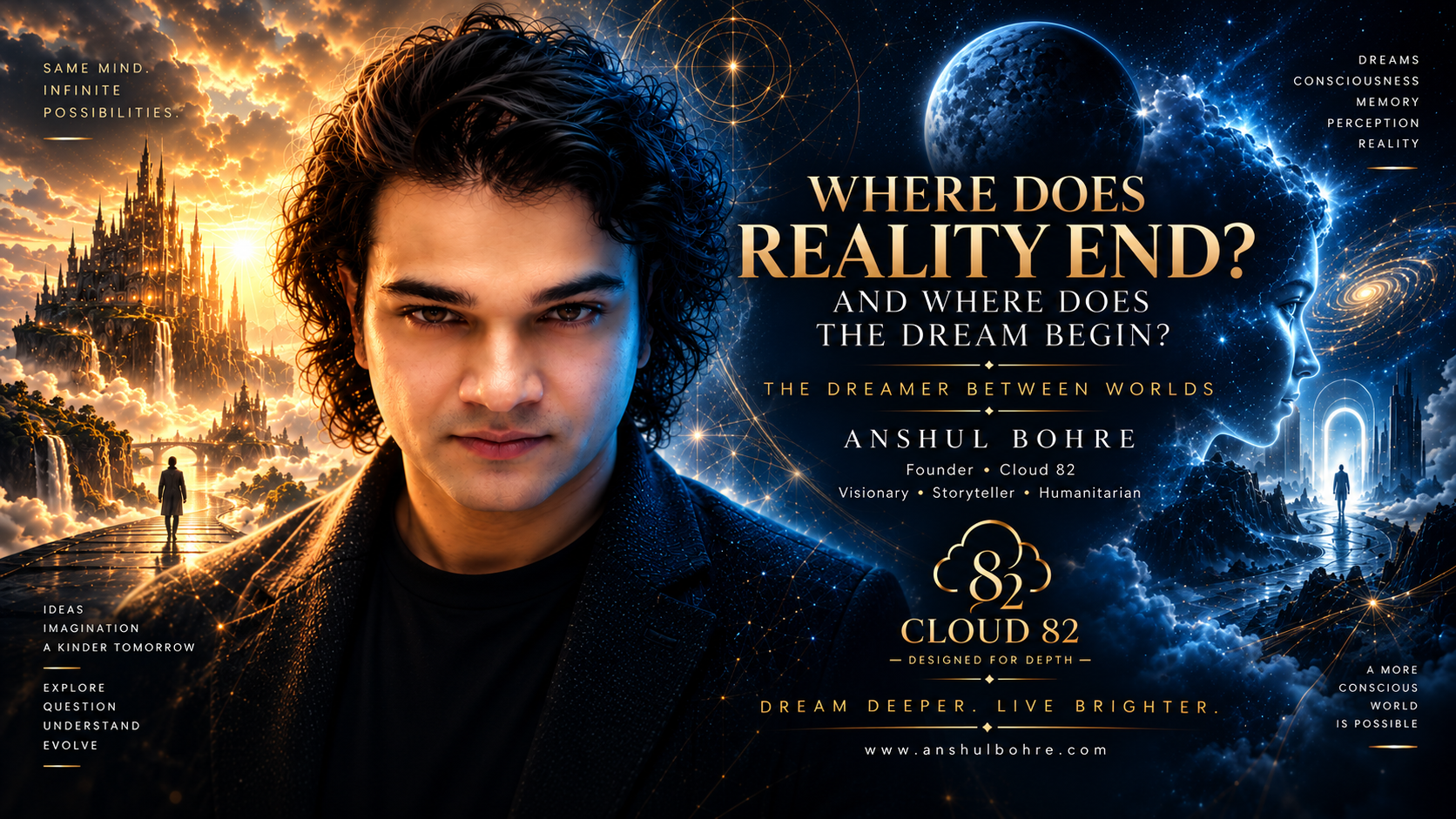 What if the next frontier isn't another universe—but the universe within consciousness? Lucid dreaming gives us a rare glimpse into a world generated by the sleeping brain. Can we travel beyond reality through dreams? Science doesn't have that answer yet. But it has discovered something extraordinary. Dream deeper. Question deeper. Live brighter. — Anshul Bohre Cloud 82 | Designed for Depth anshulbohre.com